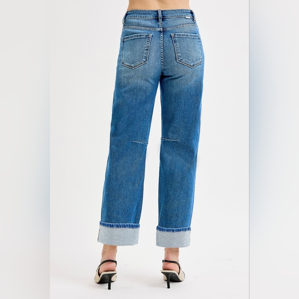 Risen High Rise Medium Wash Slouchy Cuffed Barrel Jeans Relaxed Various NEW - Picture 5 of 5